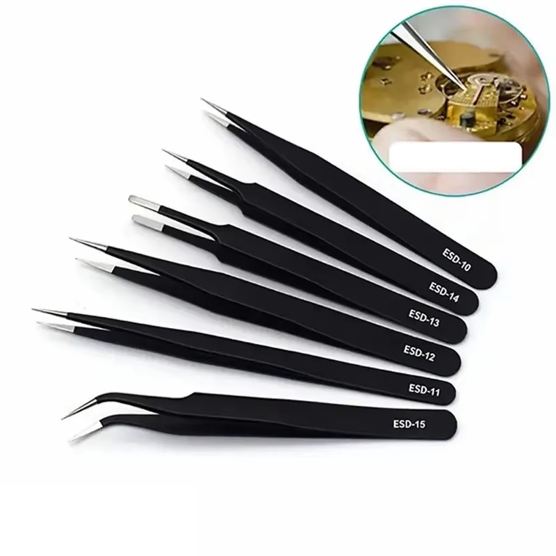Electronics Repair Tool - 6ชิ้นชุดแหนบยาวที่มีความแม่นยำเครื่องมือซ่อมแซมแหนบสเตนเลสป้องกันไฟฟ้าสถิตย์สำหรับการซ่อมอุปกรณ์อิเล็กทรอนิกส์งานฝีมือบัดกรี